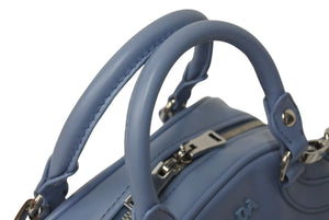 極美品 PRADA プラダ ボウリングバッグ ハンドバッグ ショルダーバッグ 2WAY 1BB071 ブルー カーフスキン ロゴ シルバー金具 中古 4c073344 