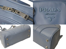 画像をギャラリービューアに読み込む, 極美品 PRADA プラダ ボウリングバッグ ハンドバッグ ショルダーバッグ 2WAY 1BB071 ブルー カーフスキン ロゴ シルバー金具 中古 4c073344 