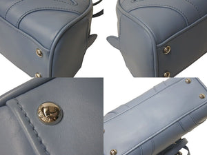極美品 PRADA プラダ ボウリングバッグ ハンドバッグ ショルダーバッグ 2WAY 1BB071 ブルー カーフスキン ロゴ シルバー金具 中古 4c073344 
