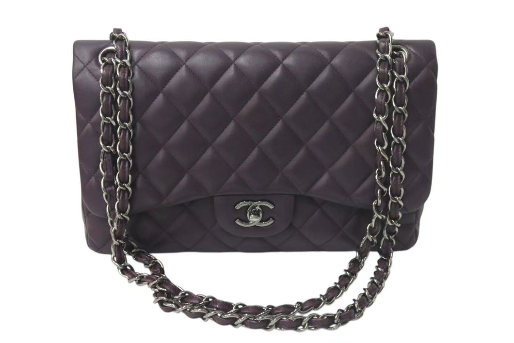 極美品 CHANEL シャネル マトラッセ30 Wフラップ チェーン ショルダーバッグ ラムスキン 15番台 パープル シルバー金具 美品 中古 4c073346