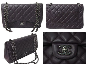 極美品 CHANEL シャネル マトラッセ30 Wフラップ チェーン ショルダーバッグ ラムスキン 15番台 パープル シルバー金具 美品 中古 4c073346
