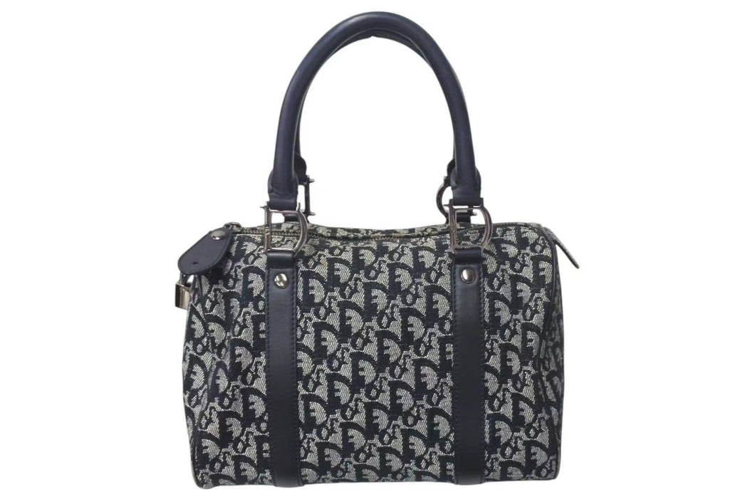Christian Dior クリスチャンディオール トロッター 25cm ハンドバッグ BO A 0023 ブラック シルバー金具 美品 中古 4c073348