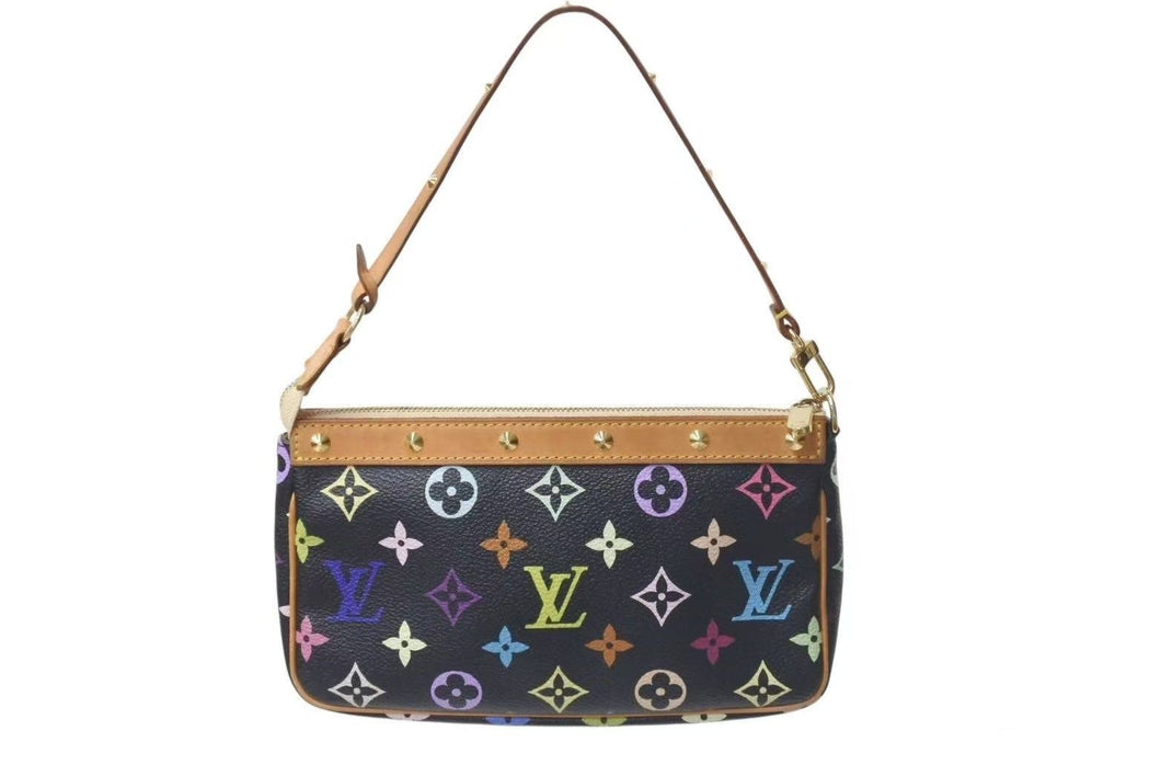LOUIS VUITTON ルイヴィトン ポシェット アクセソワール アクセサリーポーチ M92648 モノグラムマルチ 村上隆 ブラック 美品 中古 4c073356