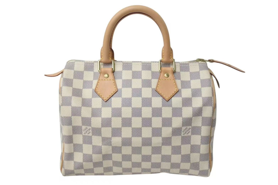 新品同様 LOUIS VUITTON ルイヴィトン スピーディ25 ハンドバッグ N41371 ダミエアズールキャンバス ホワイト ブラウン 中古 4c073357