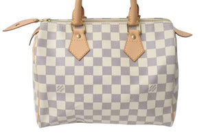 新品同様 LOUIS VUITTON ルイヴィトン スピーディ25 ハンドバッグ N41371 ダミエアズールキャンバス ホワイト ブラウン 中古 4c073357
