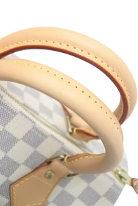 新品同様 LOUIS VUITTON ルイヴィトン スピーディ25 ハンドバッグ N41371 ダミエアズールキャンバス ホワイト ブラウン 中古 4c073357