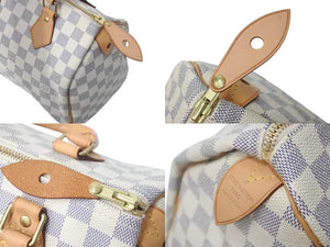 新品同様 LOUIS VUITTON ルイヴィトン スピーディ25 ハンドバッグ N41371 ダミエアズールキャンバス ホワイト ブラウン 中古 4c073358