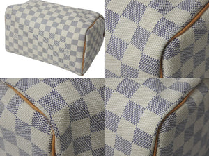 新品同様 LOUIS VUITTON ルイヴィトン スピーディ25 ハンドバッグ N41371 ダミエアズールキャンバス ホワイト ブラウン 中古 4c073358