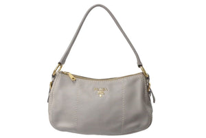 極美品 PRADA プラダ ワンショルダーバッグ ハンドバッグ BR4690 レザー グレー ゴールド金具 中古 4c073370 