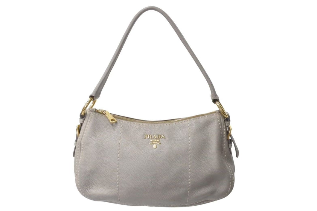 極美品 PRADA プラダ ワンショルダーバッグ ハンドバッグ BR4690 レザー グレー ゴールド金具 中古 4c073370 