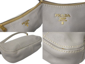 極美品 PRADA プラダ ワンショルダーバッグ ハンドバッグ BR4690 レザー グレー ゴールド金具 中古 4c073370 