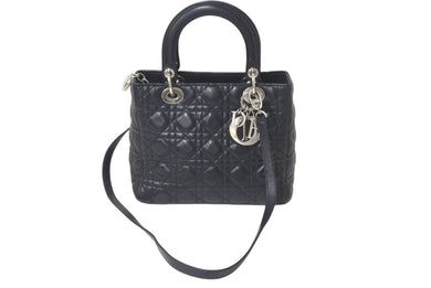 Christian Dior クリスチャンディオール レディディオール ミディアム 2WAY ハンドバッグ カナージュ ブラック シルバー 美品 中古 4c073371