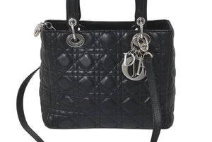 Christian Dior クリスチャンディオール レディディオール ミディアム 2WAY ハンドバッグ カナージュ ブラック シルバー 美品 中古 4c073371