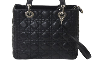 Christian Dior クリスチャンディオール レディディオール ミディアム 2WAY ハンドバッグ カナージュ ブラック シルバー 美品 中古 4c073371