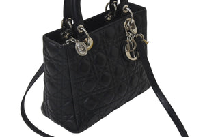 Christian Dior クリスチャンディオール レディディオール ミディアム 2WAY ハンドバッグ カナージュ ブラック シルバー 美品 中古 4c073371