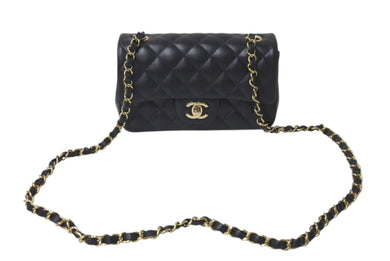極美品 CHANEL シャネル 横長 20cm ショルダーバッグ ランダム番台 ミニマトラッセショルダーチェーン ブラック ラムスキン 中古 4c073376