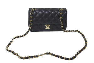 極美品 CHANEL シャネル 横長 20cm ショルダーバッグ ランダム番台 ミニマトラッセショルダーチェーン ブラック ラムスキン 中古 4c073376