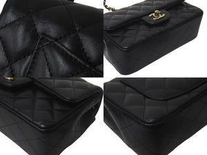 極美品 CHANEL シャネル 横長 20cm ショルダーバッグ ランダム番台 ミニマトラッセショルダーチェーン ブラック ラムスキン 中古 4c073376