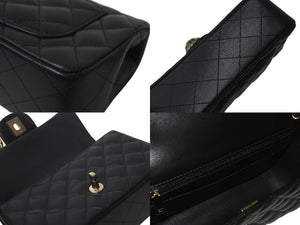 極美品 CHANEL シャネル 横長 20cm ショルダーバッグ ランダム番台 ミニマトラッセショルダーチェーン ブラック ラムスキン 中古 4c073376