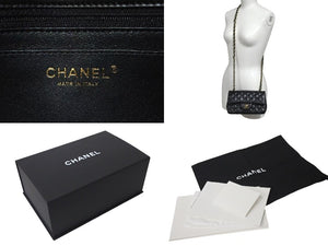極美品 CHANEL シャネル 横長 20cm ショルダーバッグ ランダム番台 ミニマトラッセショルダーチェーン ブラック ラムスキン 中古 4c073376