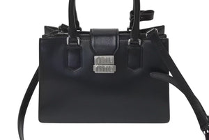 極美品 MIUMIU ミュウミュウ ハンドバッグ ショルダーバッグ 5BA268 ボックスカーフ ブラック シルバー金具 2WAY 中古 4c073378