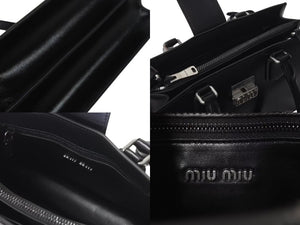 極美品 MIUMIU ミュウミュウ ハンドバッグ ショルダーバッグ 5BA268 ボックスカーフ ブラック シルバー金具 2WAY 中古 4c073378