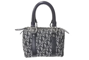 Christian Dior クリスチャンディオール トロッター 20cm ミニハンドバッグ PZ0022 イタリア製 ブラック シルバー金具 美品 中古 4c073379