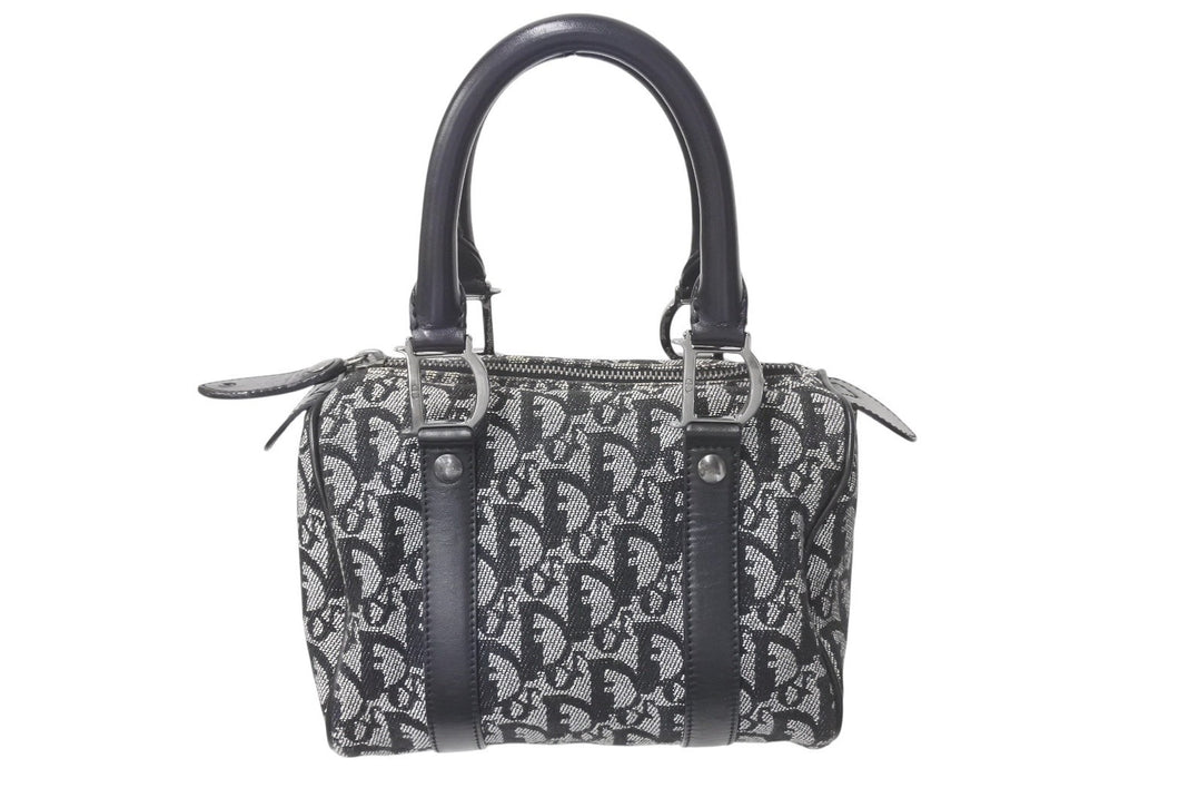 Christian Dior クリスチャンディオール トロッター 20cm ミニハンドバッグ PZ0022 イタリア製 ブラック シルバー金具 美品 中古 4c073379
