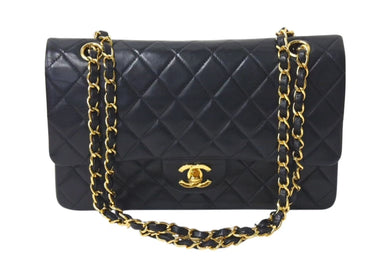 極美品 新型 CHANEL シャネル マトラッセ25 Wフラップ Wチェーンショルダーバッグ ココマーク 6番台 ラムスキン ブラック ゴールド 中古 4c073380