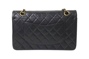 極美品 新型 CHANEL シャネル マトラッセ25 Wフラップ Wチェーンショルダーバッグ ココマーク 6番台 ラムスキン ブラック ゴールド 中古 4c073380