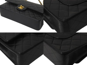 極美品 新型 CHANEL シャネル マトラッセ25 Wフラップ Wチェーンショルダーバッグ ココマーク 6番台 ラムスキン ブラック ゴールド 中古 4c073380