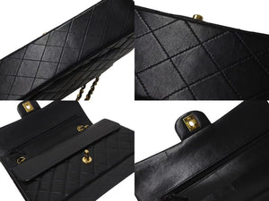 極美品 新型 CHANEL シャネル マトラッセ25 Wフラップ Wチェーンショルダーバッグ ココマーク 6番台 ラムスキン ブラック ゴールド 中古 4c073380