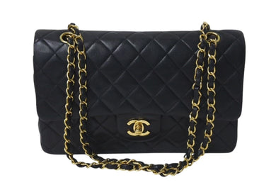CHANEL シャネル マトラッセ25 Wフラップ Wチェーンショルダーバッグ 2番台 ラムスキン ブラック ゴールド 美品 中古 4c073381