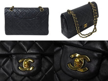 Load image into Gallery viewer, CHANEL シャネル マトラッセ25 Wフラップ Wチェーンショルダーバッグ 2番台 ラムスキン ブラック ゴールド 美品 中古 4c073381