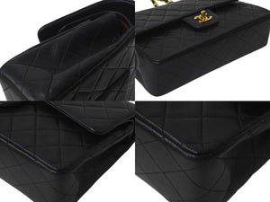 CHANEL シャネル マトラッセ25 Wフラップ Wチェーンショルダーバッグ 2番台 ラムスキン ブラック ゴールド 美品 中古 4c073381