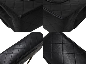 CHANEL シャネル マトラッセ25 Wフラップ Wチェーンショルダーバッグ 2番台 ラムスキン ブラック ゴールド 美品 中古 4c073381