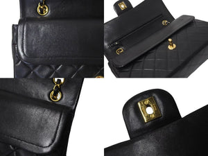 CHANEL シャネル マトラッセ25 Wフラップ Wチェーンショルダーバッグ 2番台 ラムスキン ブラック ゴールド 美品 中古 4c073381