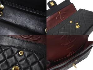 CHANEL シャネル マトラッセ25 Wフラップ Wチェーンショルダーバッグ 2番台 ラムスキン ブラック ゴールド 美品 中古 4c073381