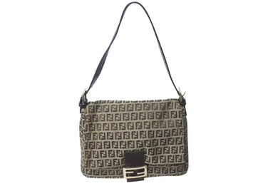 FENDI フェンディ ズッキーノ マンマバケット キャンバス レザー ワンショルダーバッグ ベージュ ブラウン ゴールド金具 8BR001 美品 中古 4c073382 