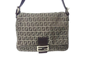FENDI フェンディ ズッキーノ マンマバケット キャンバス レザー ワンショルダーバッグ ベージュ ブラウン ゴールド金具 8BR001 美品 中古 4c073382 