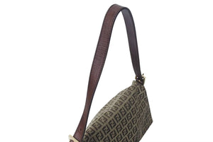 FENDI フェンディ ズッキーノ マンマバケット キャンバス レザー ワンショルダーバッグ ベージュ ブラウン ゴールド金具 8BR001 美品 中古 4c073382 