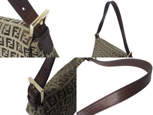 FENDI フェンディ ズッキーノ マンマバケット キャンバス レザー ワンショルダーバッグ ベージュ ブラウン ゴールド金具 8BR001 美品 中古 4c073382 