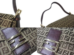 FENDI フェンディ ズッキーノ マンマバケット キャンバス レザー ワンショルダーバッグ ベージュ ブラウン ゴールド金具 8BR001 美品 中古 4c073382 