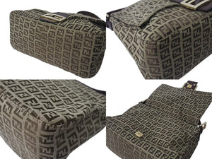FENDI フェンディ ズッキーノ マンマバケット キャンバス レザー ワンショルダーバッグ ベージュ ブラウン ゴールド金具 8BR001 美品 中古 4c073382 