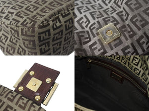 FENDI フェンディ ズッキーノ マンマバケット キャンバス レザー ワンショルダーバッグ ベージュ ブラウン ゴールド金具 8BR001 美品 中古 4c073382 