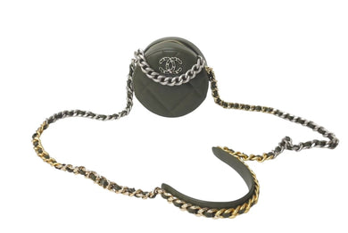 新品未使用 CHANEL シャネル ショルダーバッグ チェーン 19 ココマーク ラムスキン ラウンド型 カーキ ゴールド金具 中古 4c073384