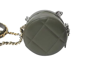 新品未使用 CHANEL シャネル ショルダーバッグ チェーン 19 ココマーク ラムスキン ラウンド型 カーキ ゴールド金具 中古 4c073384