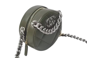 新品未使用 CHANEL シャネル ショルダーバッグ チェーン 19 ココマーク ラムスキン ラウンド型 カーキ ゴールド金具 中古 4c073384