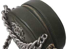 新品未使用 CHANEL シャネル ショルダーバッグ チェーン 19 ココマーク ラムスキン ラウンド型 カーキ ゴールド金具 中古 4c073384