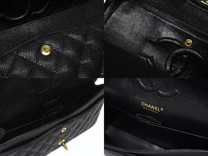 極美品 CHANEL シャネル ショルダーバッグ マトラッセ25 キャビアスキン ダブルフラップ ブラック ゴールド金具 8番台 A01112 中古 4c073392